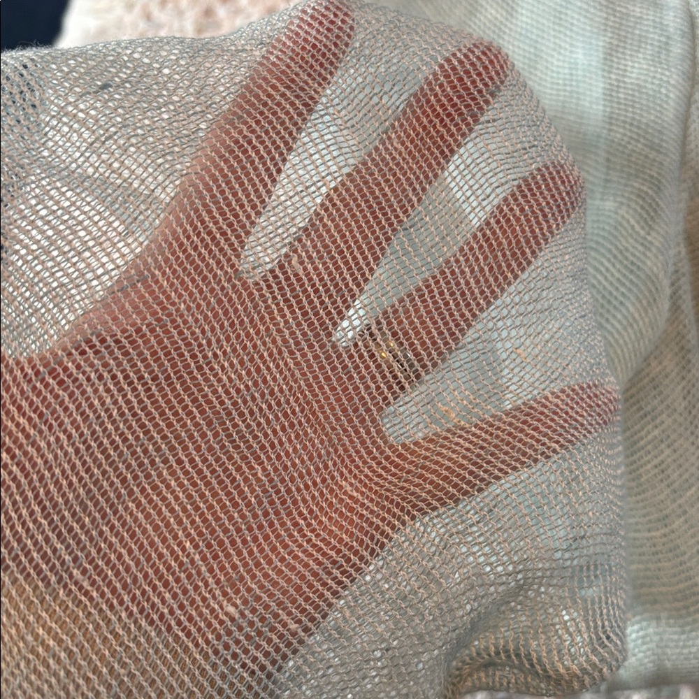 2 Eileen Fisher mesh organic linen tunic tops * tan and light blue * sz LG - Picture 7 of 13